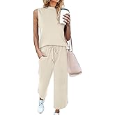 CHICZONE Two Piece Summer Sets for Women Casual Travel Vacation Outfits Wide Leg Crop Pants Lounge Sets