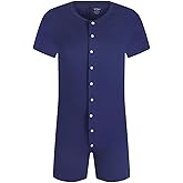 Landofgenie Mens Short Sleeve Onesie Sleepwear Henley Jumpsuit Romper for Adults Bodysuit One Piece Pajamas