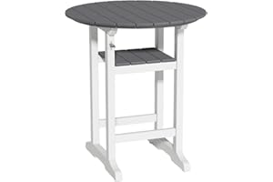 OTSUN Outdoor Bar Table, 32“ Diameter Round Side Table, All Weather Counter Height Table with Built-in Footrest for Backyard, Garden, Indoor Outdoor Companion（White&Grey）