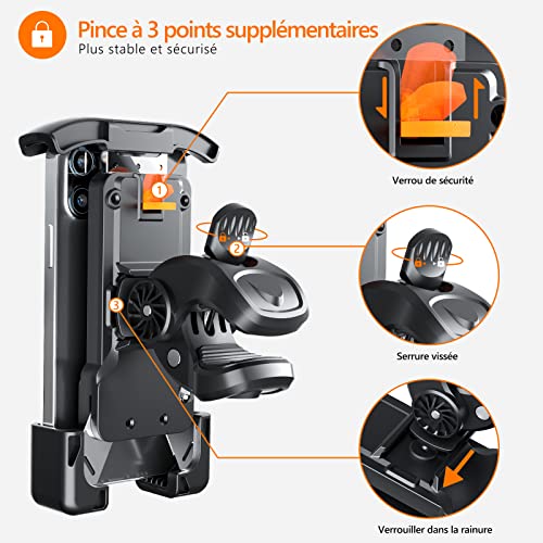 Support Telephone Moto, bedee Support Telephone Velo, Support Telephone Universel Rotatif à 360°, Protection Complète Antichoc, pour iPhone Samaung Smartphone GPS Tous Les Appareils de 4,7 à 7 Pouces