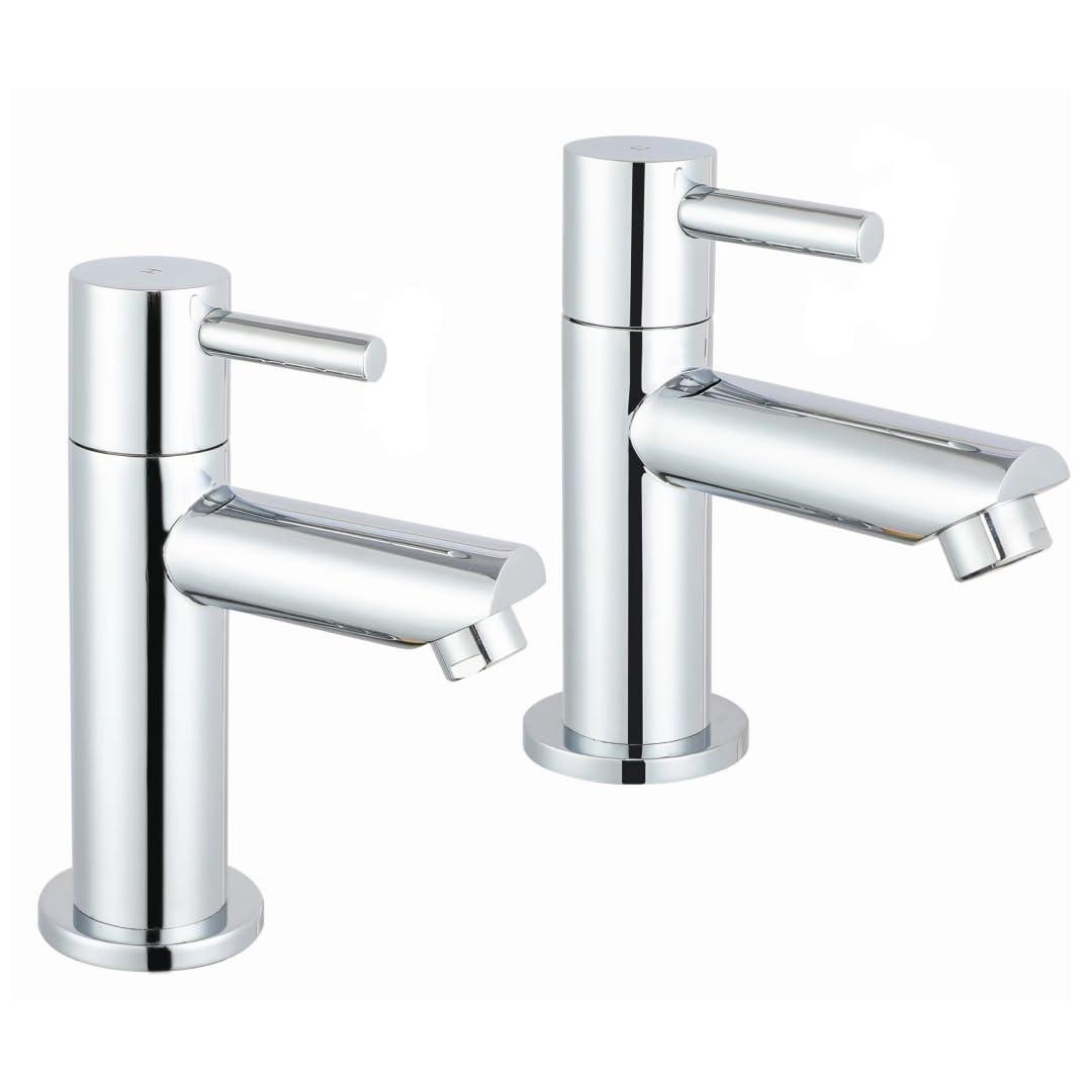 iBathUK | Pair of Hot and Cold Basin Sink Mixer Taps Chrome Bathroom Faucets TB3011 — image 1