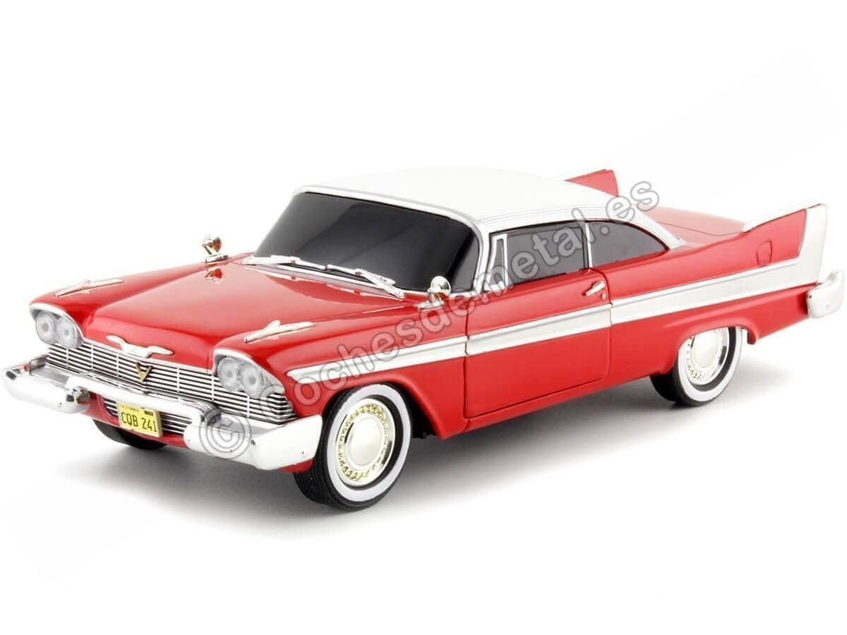 Greenlight Collectibles 84082 – 1958 Plymouth Fury Diecast Model Car Christine – 1/24 Scale – Evil Version – Red and White, Dark Glass