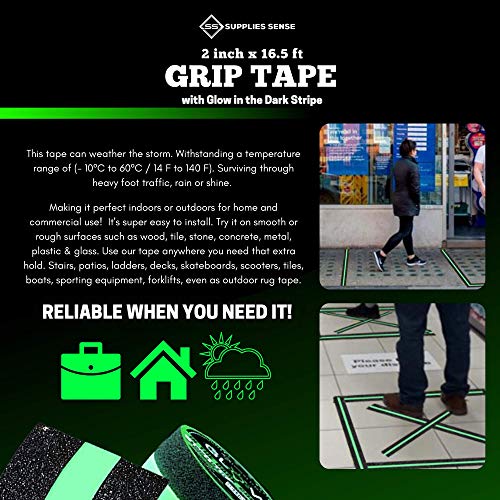Supplies Sense AntiSlip Grip Tape Strips 2" x16.5ft, NonSlip Traction Tape, Weatherproof