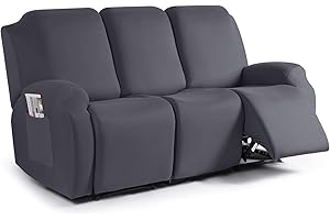 TAOCOCO Recliner Sofa Slipcover, 3 Pieces Polyester Fabric Stretch Sofa Covers for 3 Seat Reclining Couch, Soft Washable Furniture Protector with Pockets (3 Seat, Dark Gray)