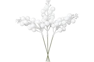 Lvydec 16pcs Christmas Glitter Berry Stems Clearance, 7.8" Artificial Christmas Picks for Christmas Tree Ornaments, DIY Xmas Wreath, Crafts, Holiday and Home Decor (White)