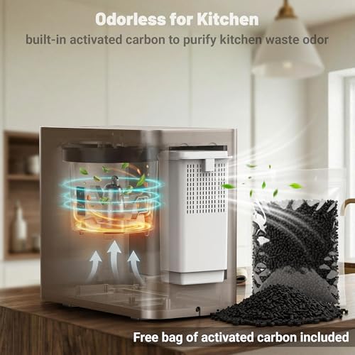 Kitchen Composter Electric, 3.2L Smart Odorless Compost Bin, Composter Indoor, Electric Compost Table Top with LED Display, Electric Composter for Kitchen, One-Touch Auto-Cleaning, Low Noise, GWEC04GY