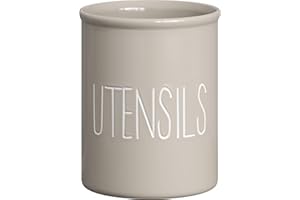 Barnyard Designs Ceramic Farmhouse Kitchen Utensil Holder for Countertop, Decorative Kitchen Utensil Holder, Large Kitchen Utensil Holder for Kitchen Counter, Utensil Crock Spatula Holder, 7" (Taupe)