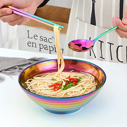 Ramen Noodle Soup Bowl,2 Sets Double Layer 18/8 Stainless Steel Bowl(7.