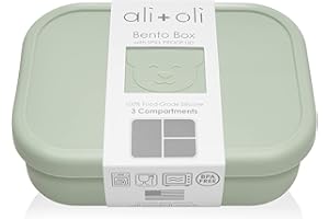 Ali+Oli Silicone Bento Box (Pine) Lunch Box for Kids, Toddlers, Preschoolers & Adults | BPA-Free and Spill-Proof | Ideal for School, and On-the-Go Meals| Perfect for Lunch, Snacks, and Meals