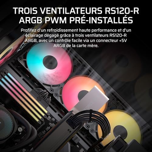 3500X RS-R ARGB Boîtier PC Mi-Tour avec Vitre Panoramique – 3 Ventilateurs RS120-R ARGB Préinstallés, Système de Fixation InfiniRail, Compatible Une Carte mère à Connexion Inversée – Noir