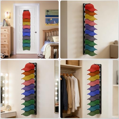 2 Pieces Hat Rack Wall Mounted Hat Rack for Up to 40 Hats, Hat Holder with Visor, Self Adhesive Holders, Hat and Cap Organizer, Hat Box for Rooms, Doors