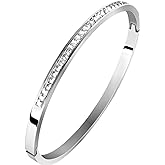 Sterling Silver Bracelet Bangle Stainless Steel Adorned with Diamonds for Womens