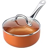 SHINEURI 2 1/2 qt Copper Saucepan with Lid, Mini Saute Pan with Stainless Steel Handle - Cooking for Soup, Stew, Sauce, Pasta