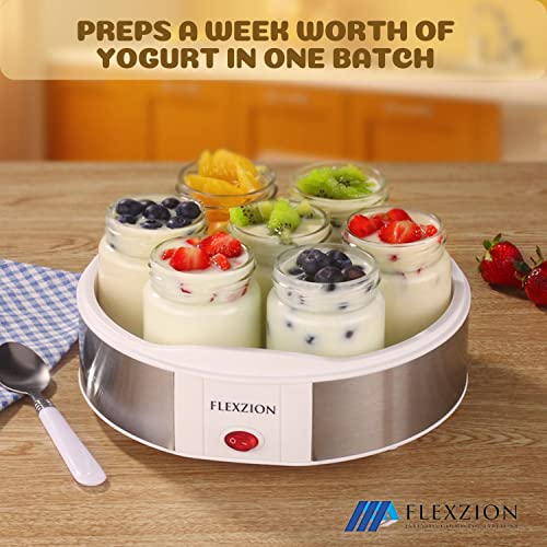 Flexzion Yogurt Maker Machine, Greek Yogurt Maker with Glass Jars Container, Set of 7