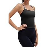 SUUKSESS Longline Padded Sports Bras Open Back Workout Spaghetti Strap Camisole Tops