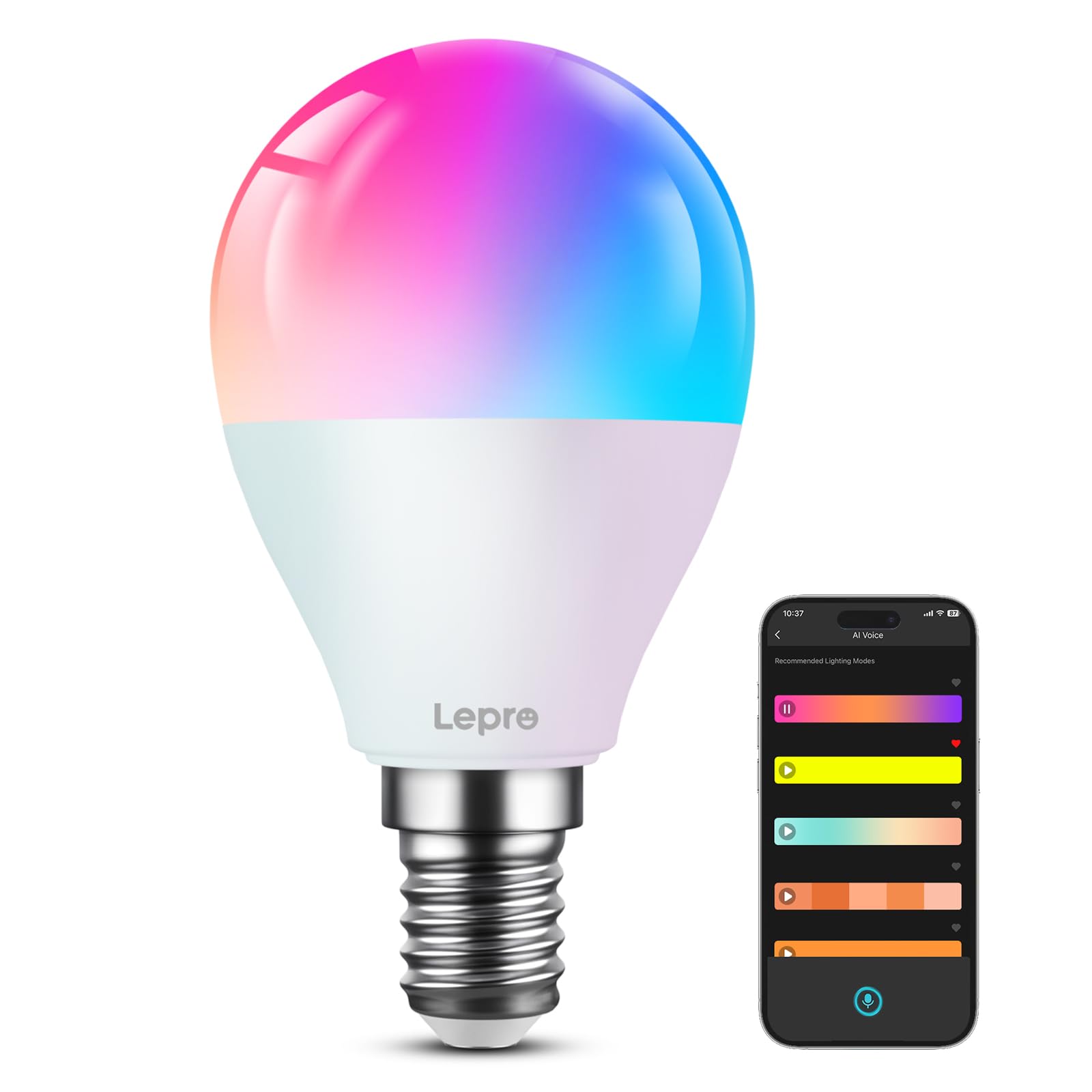 Lepro BP1 AI Smart Bulb E14, Music Sync WiFi Bulb, Voice Control, Bluetooth Colour Changing Bulb, Work with Alexa & Google Assistant, 12 Packs