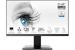 MSI PRO MP223, 22-inch VA 1920 x 1080 (FHD) Computer Monitor, 100Hz, Adaptive-Synch, HDMI, Video Port, VESA Mountable, Less Blue Light, Tilt, 1ms, Black