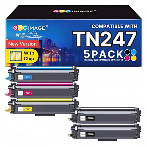 GPC IMAGE TN247 Compatible for Brother TN-243CMYK Toner Brother MFC-L3750CDW MFC-L3770CDW DCP-L3550CDW TN-247 TN243 HL-L3210CW HL-L3230CDW MFC-L3730CW (Pack of 5, 2 Black, Cyan Magenta Yellow)