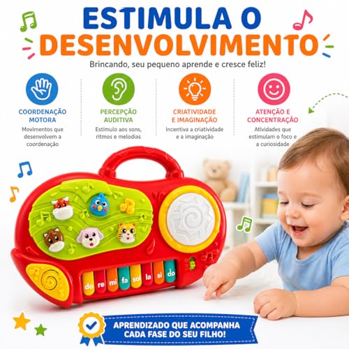Brinquedos Para Bebe Teclado Infantil Musical Educativo Maestro Com Som Luz E Animais A partir de 1 Ano de Idade Brinquedo Sons Musical Infantil