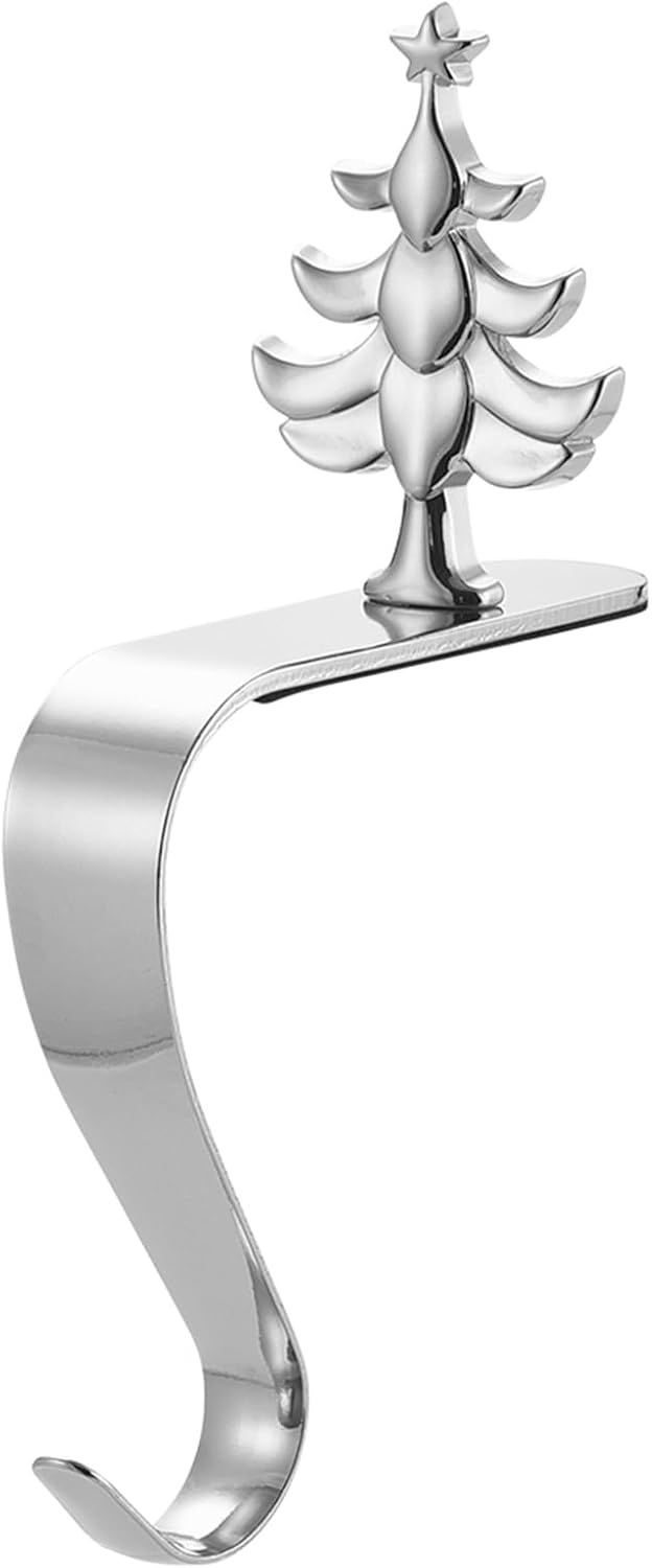 Ornament Hooks - AFBORD Christmas Stocking Holder, Mantel Hook Golden Silver Color Elk Snowman Snowflake Tree Holiday Decoration Xmas Gift Bag Sock Metal Fireplace Hanger Party Supplies Silver Christmas Tree