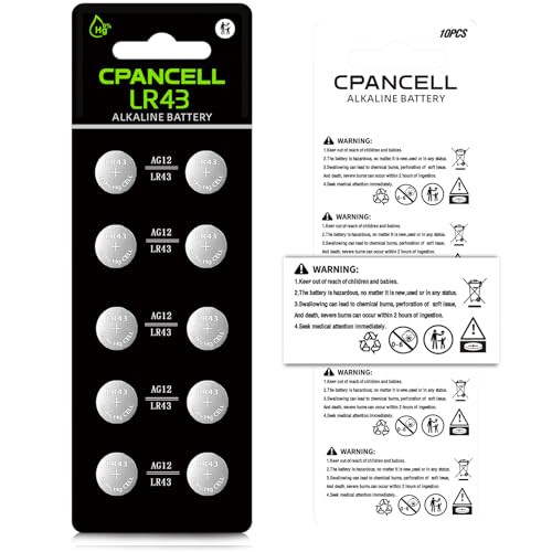 CPANCELL AG12 Battery 386 sr43 Battery L1142 Battery LR43 D386 L1142 D301 186 SR43 1.5v Alkaline Button Batteries (10 Count)