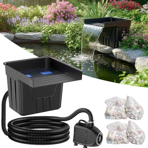 POPOSOAP Pond Waterfall with 4500 L/H Pond Pump, 3m Corrugated Tubing, Filter Media, Pond Waterfall Filter for Outdoor Garden Pond, Streams, Water Features