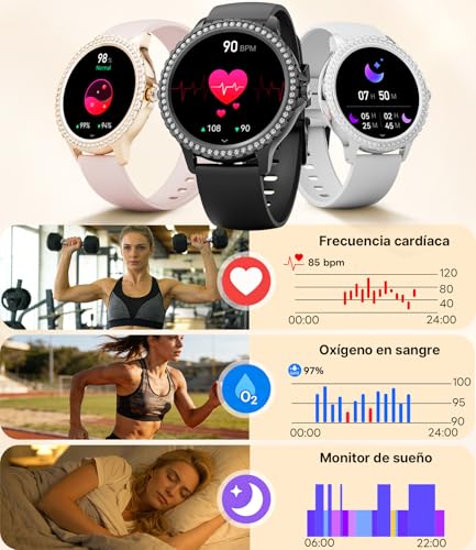 LIGE Women's Smart Watch with Bluetooth Calling, 1.32 Inch Diamond Waterproof Women's Smartwatch with 110+ Sports Modes Pedometer Sleep for iOS and Android, 500+ Dial, Rose Gold Stainless Steel