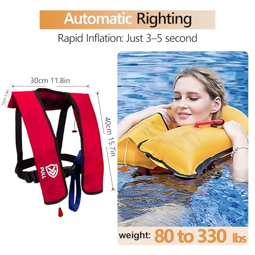 VOGUCCLO | Manual Inflatable Life Jacket for Adults| Supports up to 330 lbs | Inflatable PFD Jackets for Adults|Kayak Life Vest | PFD Low Profile for Fishing Sailing | Jet Skiing