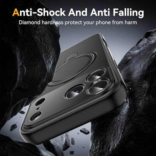 PANXIYUE iPhone 17 Pro Max Case with Stand, MagSafe Compatible Rotating Case, Scratch Resistant PC Back + Protective Case with TPU Frame and Adjustable Ring, Black