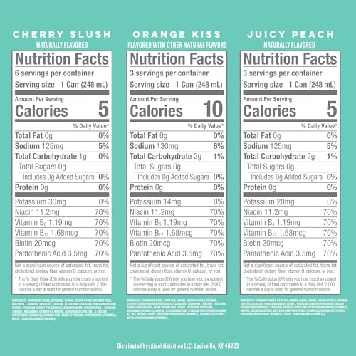 ALANI NU VARIETY PACK (CHERRY SLUSH, JUICY PEACH, ORANGE KISS), LOW CALORIE ENERGY DRINKS, 100MG CAFFEINE, BIOTIN, B VITAMINS, ZERO SUGAR, 10 CALORIES OR LESS, 8 FL OZ CANS, 12 PACK