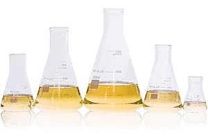 ULAB Scientific Glass Erlenmeyer Flask Set, 5 Sizes 50ml 150ml 250ml 500ml 1000ml, 3.3 Boro with Printed Graduation, UEF1002