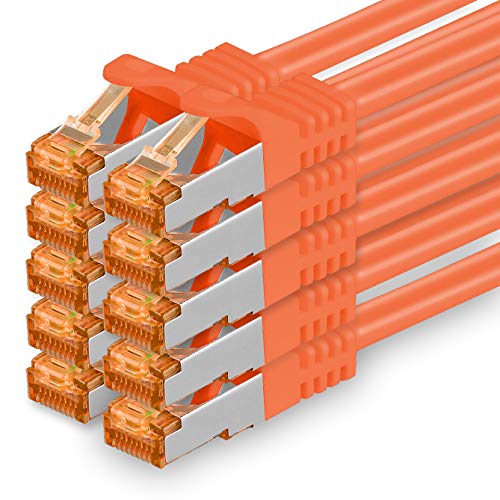 1aTTack.de 5m - Cat.7 Netzwerkkabel Orange - 10 Stück Gigabit Ethernet LAN Kabel 10000 Mbit s Patchkabel Cat7 Kabel S FTP PIMF Schirmung LSZH Cat.7 Ro