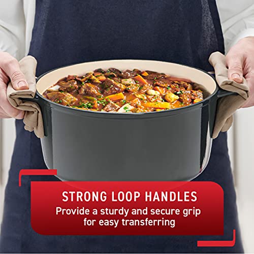 Tfal Enameled Cast Iron Round Dutch Oven with Lid, 6 quart, Grey