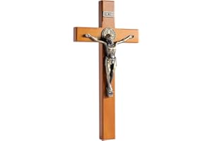 KUXBET Crucifix Wall Cross Wooden Jesus Christ Catholic Hanging Wall Cross for Home Decor 10 Inch - Golden Oak