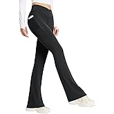 baleaf Women's Flare Leggings with Zipper Pockets Crossover High Waist Bootcut Yoga Pants Tummy Control Bell Bottom Leggings
