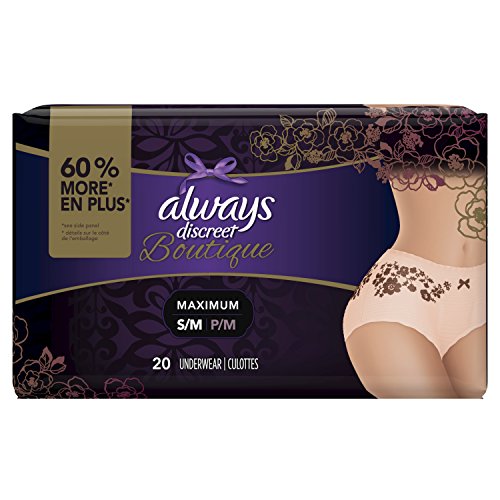 Always Discreet Boutique, Incontinence Underwear for Women, Maximum Protection, Peach, Small / Medium, 20 Count, Packaging May Vary