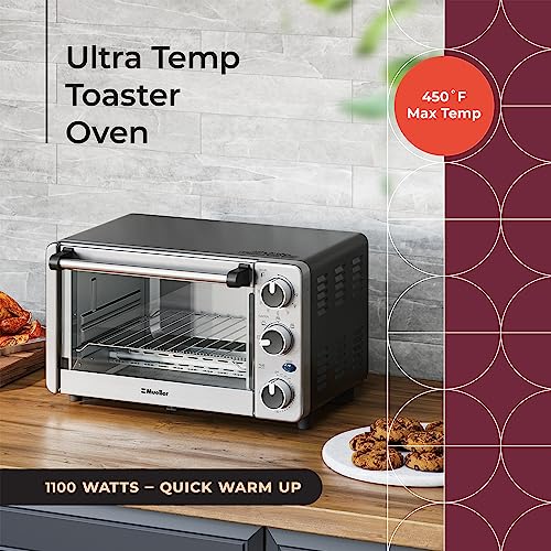 Mueller Toaster Oven with 30 Minute Timer Toast Bake Broiler Settings, Stainless Steel