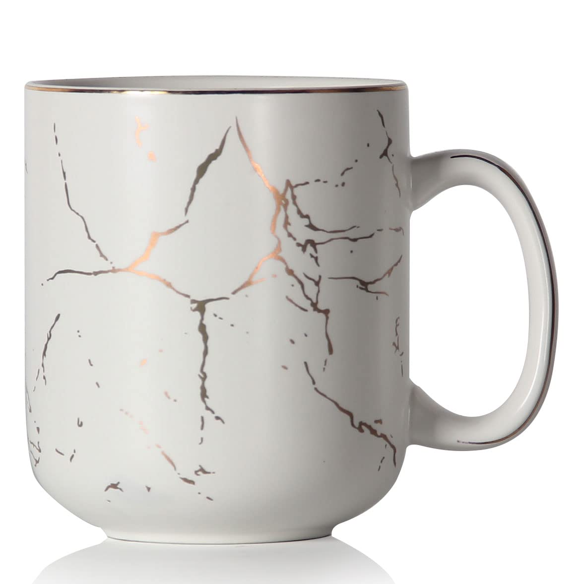 SHOWFULL 20oz Gold Marble Pattern Inlay Large Coffee Mug, 600ml Classic Ceramic Tea Cup with Handle for Men Women, Matte White