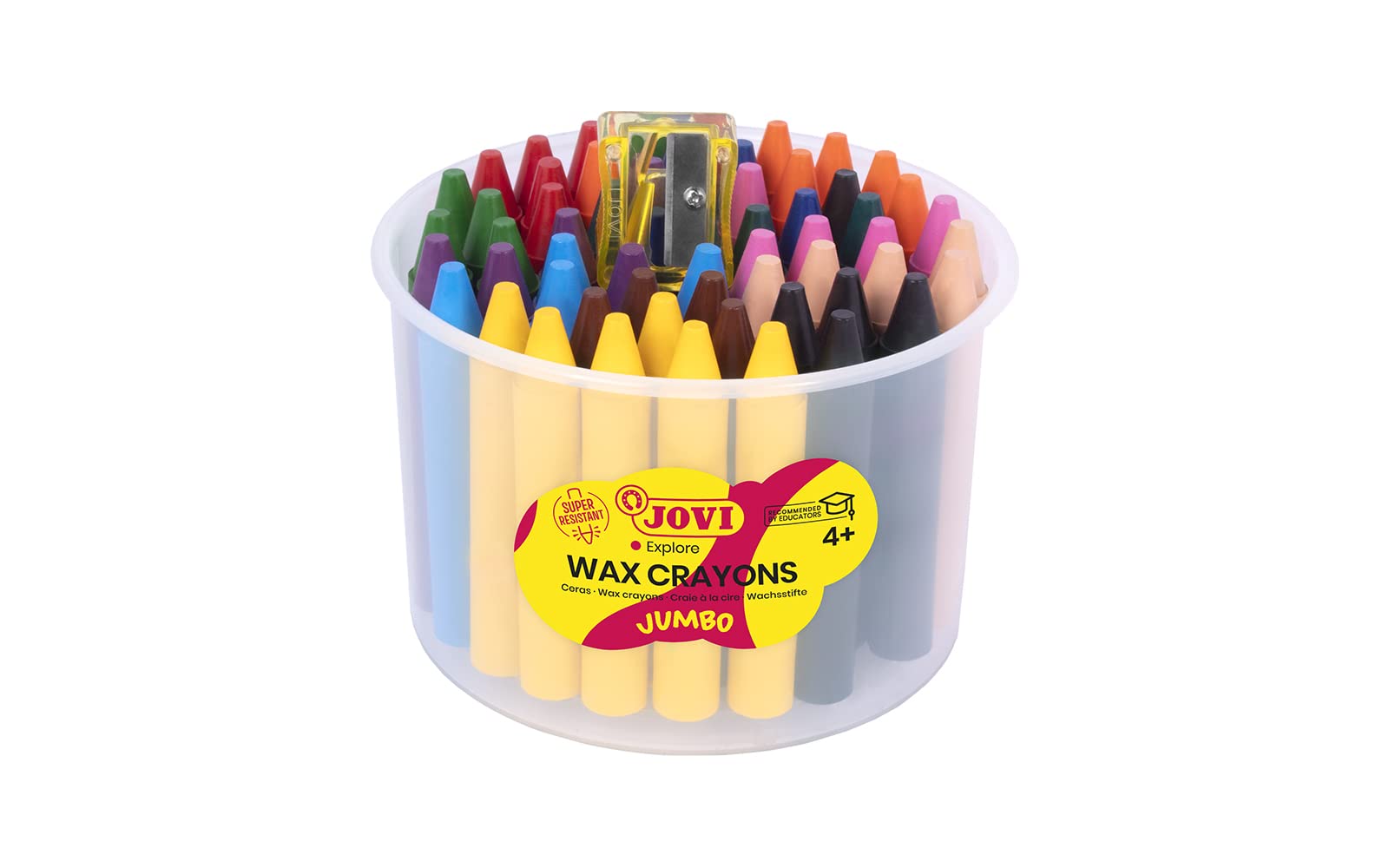 Jovi Jovicolor Wax Crayons - Unscented - Shatterproof - Easy to Wash Out - All Ages - 60 Pieces in 12 Colours and 1 Sharpener