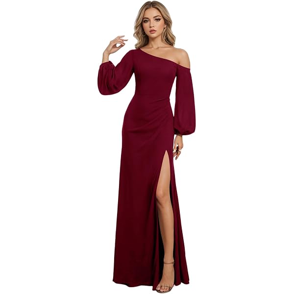 Amazon.com: Dress the Population Women's Carmen Long Sleeve Long Stretch  Gown with Slit Dress, Burgundy, XXS : Clothing, Shoes & Jewelry