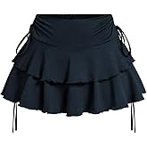 RoseSeek Women's Drawstring Bow Side Mini Skirts Tiered Layer Ruffle Elastic Waist Y2K Coquette Short Skirts