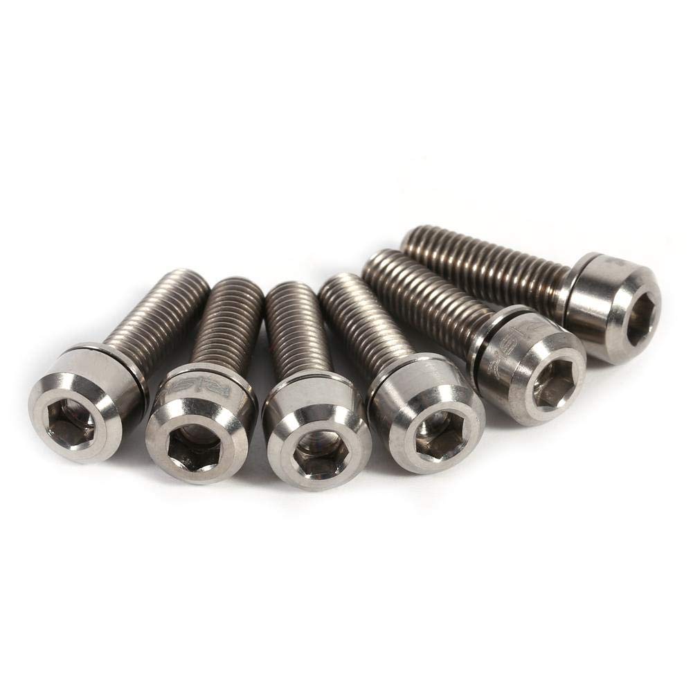 6PCS Bicycle Stem Screw Titanium Alloy Bike Stem Tapered Screw Top With Washers Set For Bicycle Stem (Titanium)