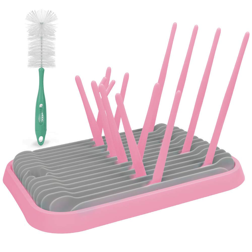 Multi-Function Feeding Bottle Drying Rack Drying Rack Cup Holder Baby Bottle Detachable Rack Draining Tray Drain Rack (Pink)