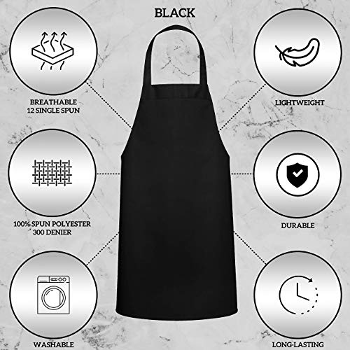 GREEN LIFESTYLE 12 Pack Bib Apron Unisex Black Aprons, Machine Washable Aprons for Men and