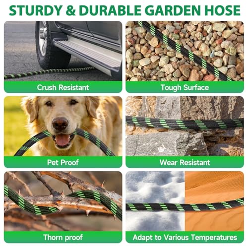 Ahititi Garden Hose 100 ft Water Hose Flexible Non-Expandable Outdoor Heavy Duty Lightweight Leakproof Kink-free flex Watering Hose Pipe for 3/4 inch Fitting Yard Lawn Outside Car Wash