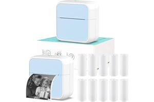 HUIJUTCHEN Mini Pocket Printer for iPhone/Android, Portable Mini Thermal Printering with 10 Rolls Non-Sticky Thermal Papers, Blue-Tooth Printers for Journal Memo Notes Photo Study, Blue