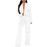 Elainone Women's Business Blazer Pants Set Dressy Professional Suits Wide Leg Office 2 Piece Outfit