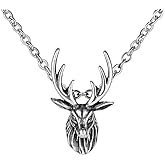 Deer Head Necklace for Men, Hip Hop Reindeer Necklace, Norse Viking Deer Antler Pendant Necklace with 21.7"Chain, Stainless Steel Punk Rock Deer Pendant