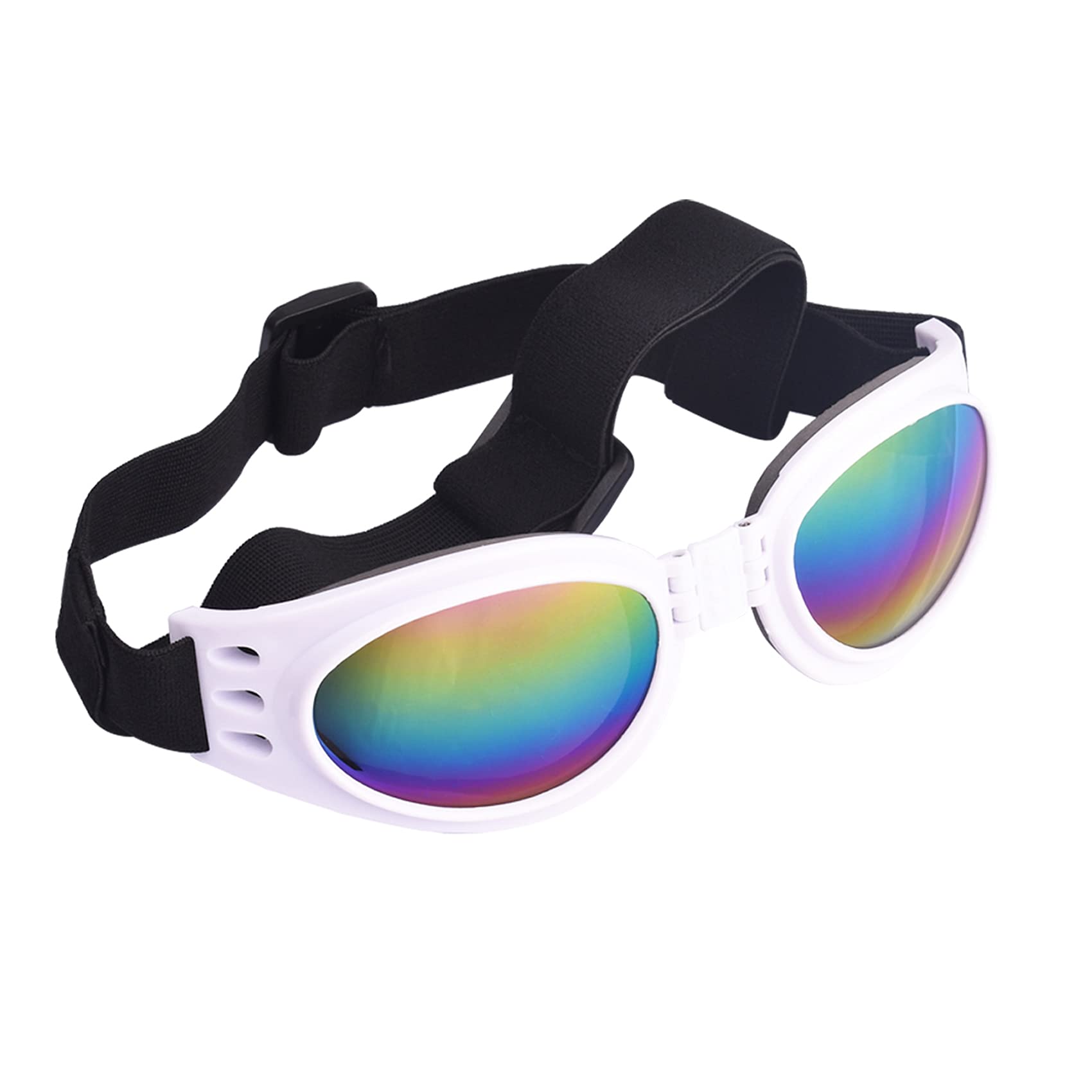 JIABEIUS Dog Goggles Sunglasses, Windproof Puppy Goggles with Anti-Fog UV Protection for Cats & Small Dogs (White)