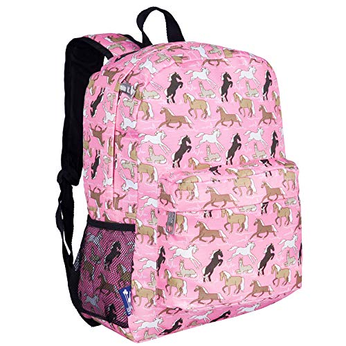 Wildkin 16 Inch Backpack, Durable Backpack with Padded Straps, Front Pocket, Moisture-Resistant Lining, and Two Mesh Side Pockets, Perfect for School or Travel â€“ Horses in Pink